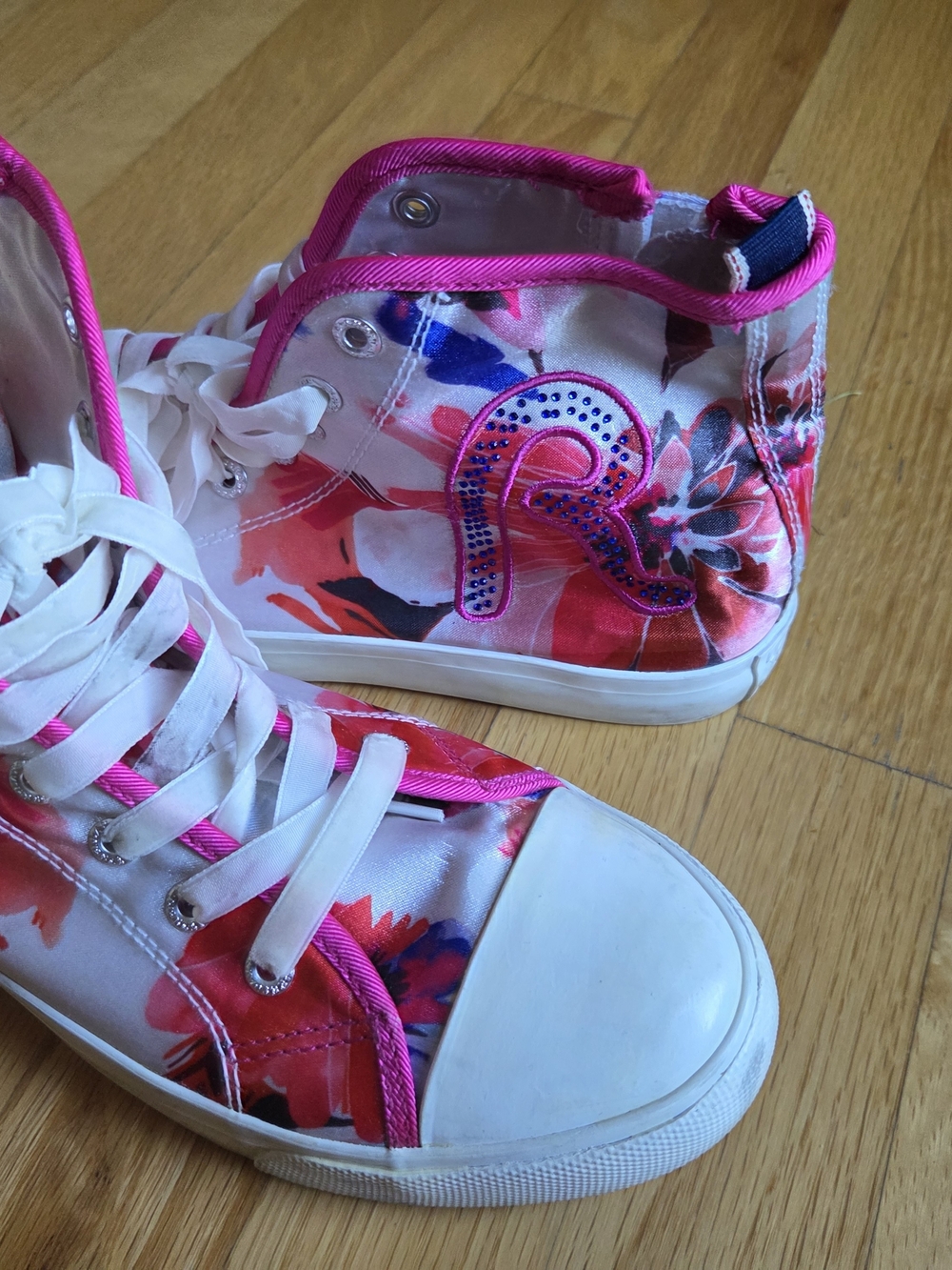 Replay Floral High-Top Sneakers in Pink, White, Red and Blue